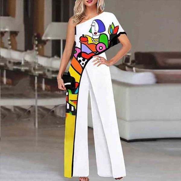 Jumpsuit European And American Womens Abstract Printing Fashion Oblique Shoulder Loose Wide-leg Pants, White
Jumpsuit European And American Womens Abstract Printing Fashion Oblique Shoulder Loose Wide-leg Pants, White