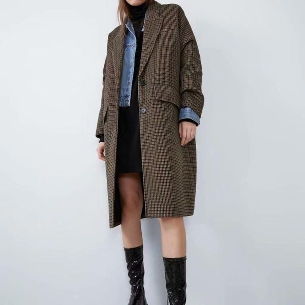 women's wool & blends 2021puwd vintage woman long plaid coat fashion casual ladies single autumn breasted outwear feminine jackets, Black
women's wool & blends 2021puwd vintage woman long plaid coat fashion casual ladies single autumn breasted outwear feminine jackets, Black