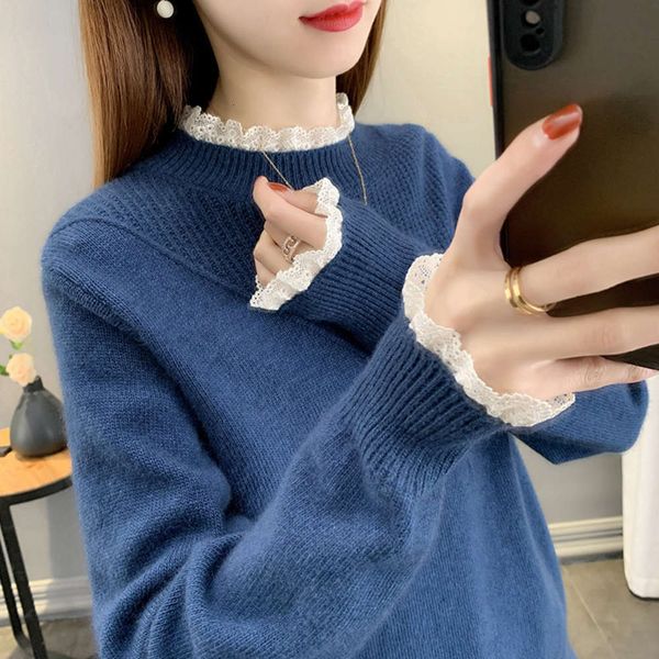 2021women's sweater on the outside new half high collar lace stitching knitted bottom coat for women in autumn and winter 2020, White;black
2021women's sweater on the outside new half high collar lace stitching knitted bottom coat for women in autumn and winter 2020, White;black