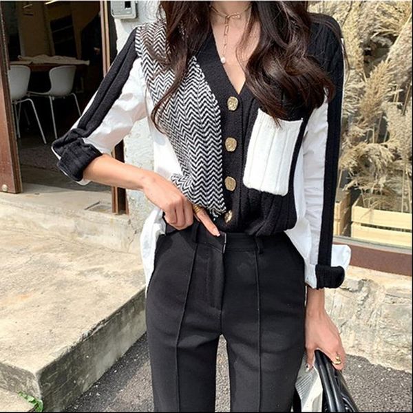 patchwork knitted cardigan cropped sweater gilet femme manche longue korean style women oversized lazy oaf fall 2021, White;black
patchwork knitted cardigan cropped sweater gilet femme manche longue korean style women oversized lazy oaf fall 2021, White;black