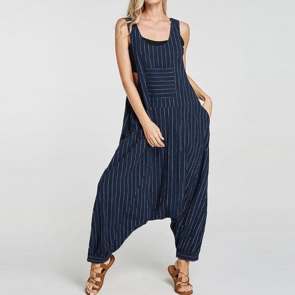 women's jumpsuits & rompers for women 2021 casual loose stripe print sleeveless drop crotch overall pocket jumpsuit body mujer, Black;white
women's jumpsuits & rompers for women 2021 casual loose stripe print sleeveless drop crotch overall pocket jumpsuit body mujer, Black;white