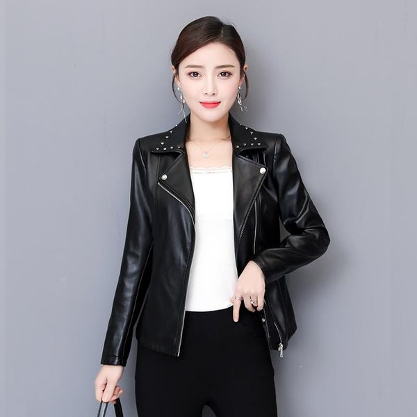 women's leather & faux womens soft pu jackets ladies slim sheepskin coat zippers biker streetwear female motorcycle outerwear, Black
women's leather & faux womens soft pu jackets ladies slim sheepskin coat zippers biker streetwear female motorcycle outerwear, Black