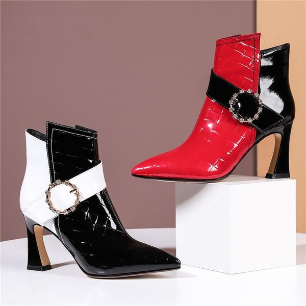 boots 2021 autumn winter leather mixed-color short ankle crude high heel belt buckle metal fashion women shoes size34-43 8cm, Black
boots 2021 autumn winter leather mixed-color short ankle crude high heel belt buckle metal fashion women shoes size34-43 8cm, Black