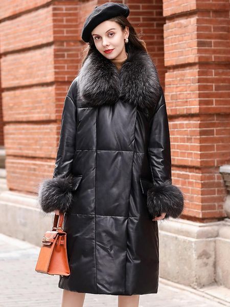 women's leather & faux winter fashion collar sheepskin coat genuine down jacket women long, Black
women's leather & faux winter fashion collar sheepskin coat genuine down jacket women long, Black