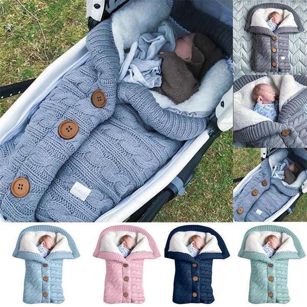 born baby winter warm sleeping bags infant button knit swaddle wrap swaddling stroller toddler blanket 211101
born baby winter warm sleeping bags infant button knit swaddle wrap swaddling stroller toddler blanket 211101
