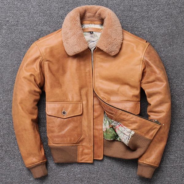 men's leather & faux winter layer cowhide coat pilot's jacket lapel thickened cotton wool collar, Black
men's leather & faux winter layer cowhide coat pilot's jacket lapel thickened cotton wool collar, Black