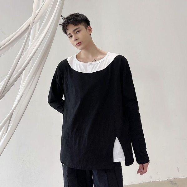 men's t-shirts clothing long sleeve t-shirt 2021 autumn fake two pieces patchwork base round collar off shoulder tee for male, White;black
men's t-shirts clothing long sleeve t-shirt 2021 autumn fake two pieces patchwork base round collar off shoulder tee for male, White;black
