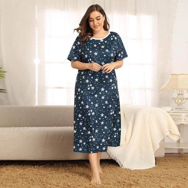 long nightdress short sleeves casual large size loose mid-length bottoming home dress plus size nightgowns women sleepwear, Black;red