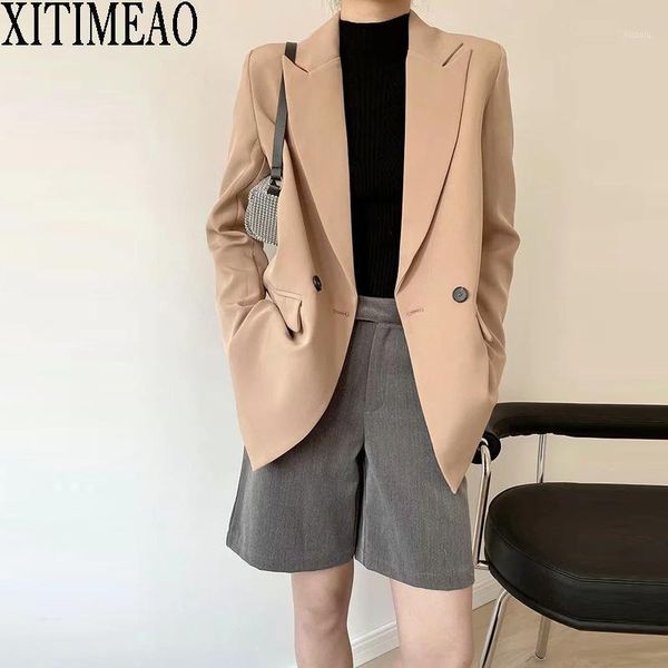 women 2021 fashion office wear double breasted blazers coat vintage long sleeves solid color female outerwear chic women's suits &, White;black
women 2021 fashion office wear double breasted blazers coat vintage long sleeves solid color female outerwear chic women's suits &, White;black