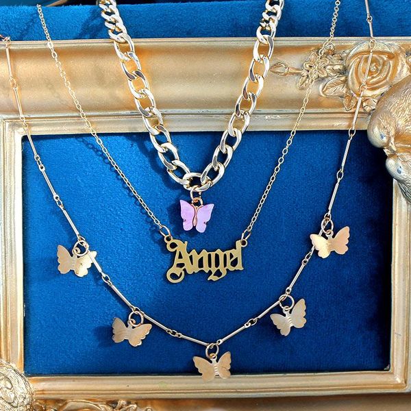 chains 2021 retro multilayer acrylic butterfly metal chain necklace for women fashion letter pendant golden collar jewelry, Silver
chains 2021 retro multilayer acrylic butterfly metal chain necklace for women fashion letter pendant golden collar jewelry, Silver