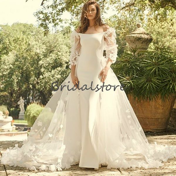 gorgeous mermaid wedding dress with detachable train 2021 off the shoulder 3d florals beach boho formal dresses long sleeve satin bride part, White
gorgeous mermaid wedding dress with detachable train 2021 off the shoulder 3d florals beach boho formal dresses long sleeve satin bride part, White