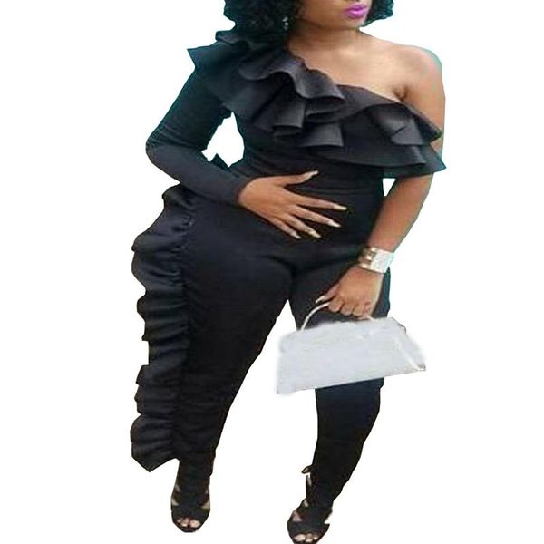 women's jumpsuits & rompers woman black one shoulder ruffles bodycon party silm long pants skinny catsuits lady overalls, Black;white
women's jumpsuits & rompers woman black one shoulder ruffles bodycon party silm long pants skinny catsuits lady overalls, Black;white