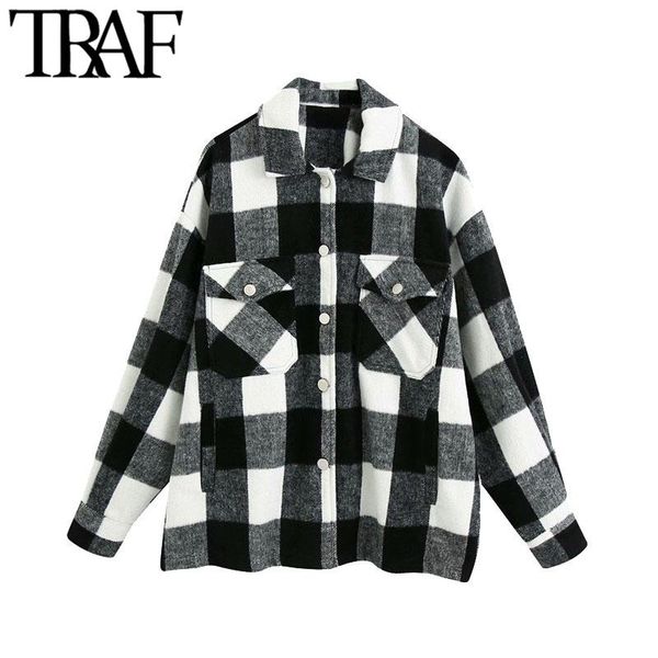 women's jackets traf women fashion oversized plaid jacket coat vintage long sleeve pockets female outerwear chic, Black;brown
women's jackets traf women fashion oversized plaid jacket coat vintage long sleeve pockets female outerwear chic, Black;brown