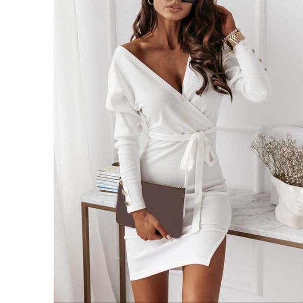 casual dresses stylish women bodycon dress v neck split autumn winter belt high waist tied mini elegant solid color female, Black;gray
casual dresses stylish women bodycon dress v neck split autumn winter belt high waist tied mini elegant solid color female, Black;gray