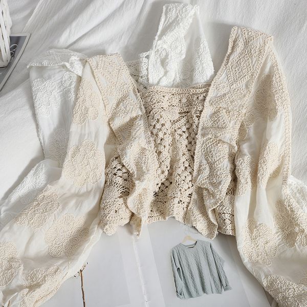 casual square collar hollow out blouse women spring 2021 korean chic white/beige long sleeve short female vintage shirt 1rn7, Blue
casual square collar hollow out blouse women spring 2021 korean chic white/beige long sleeve short female vintage shirt 1rn7, Blue