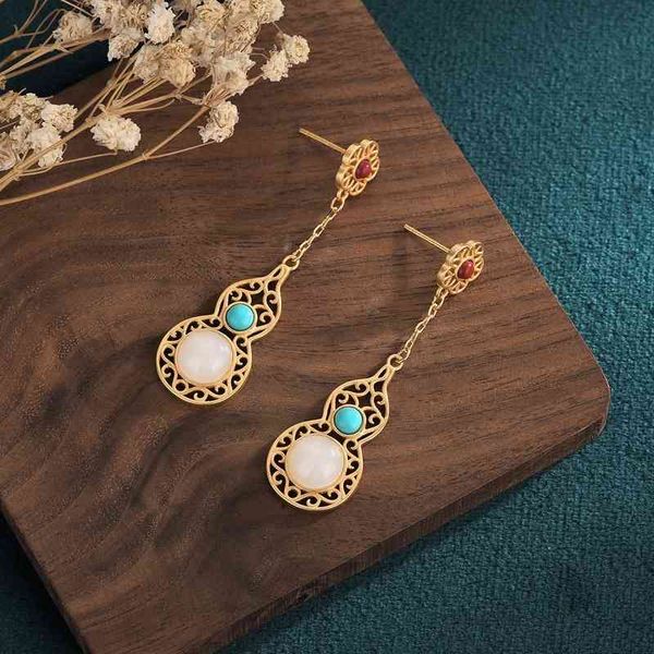 net red live broadcast hollow design gourd imitation white jade long tassel earrings show thin face, Golden;silver
net red live broadcast hollow design gourd imitation white jade long tassel earrings show thin face, Golden;silver