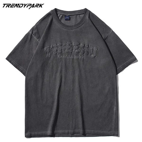 men's t-shirt washed embroidery letters summer short sleeve hip hop oversized cotton casual harajuku streetwear tshirts 210601, White;black
men's t-shirt washed embroidery letters summer short sleeve hip hop oversized cotton casual harajuku streetwear tshirts 210601, White;black