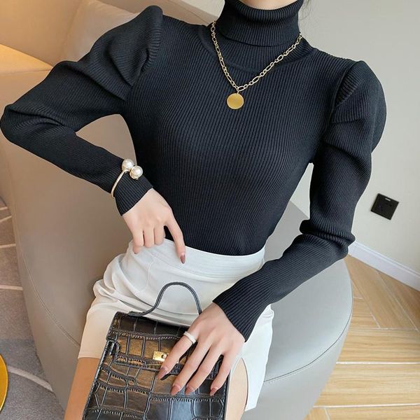 women's sweaters net red puff sleeve knit sweater women high neck pullover solid color ladies spring and autumn slim top, White;black
women's sweaters net red puff sleeve knit sweater women high neck pullover solid color ladies spring and autumn slim top, White;black