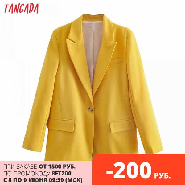 tangada women fashion yellow blazer coat vintage one button long sleeve female outerwear chic 4m139 210609, White;black
tangada women fashion yellow blazer coat vintage one button long sleeve female outerwear chic 4m139 210609, White;black