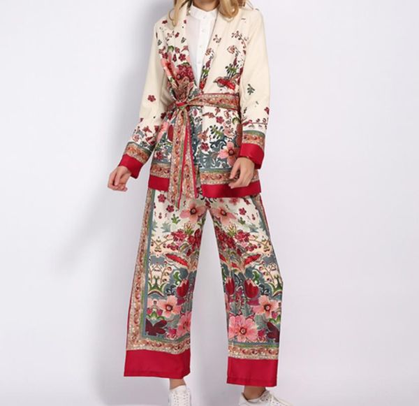 two piece dress fall winter women'sets pajama notched collar floral blazer sashes vintage jacket elastic waist wide leg pants 2 pcs, White
two piece dress fall winter women'sets pajama notched collar floral blazer sashes vintage jacket elastic waist wide leg pants 2 pcs, White
