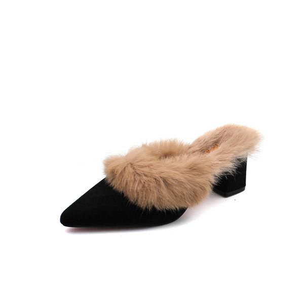 2021 autumn and winter new thick heel pointed toe hairy half slippers, outer wear baotou real hair mid-high women's shoes, Black
2021 autumn and winter new thick heel pointed toe hairy half slippers, outer wear baotou real hair mid-high women's shoes, Black