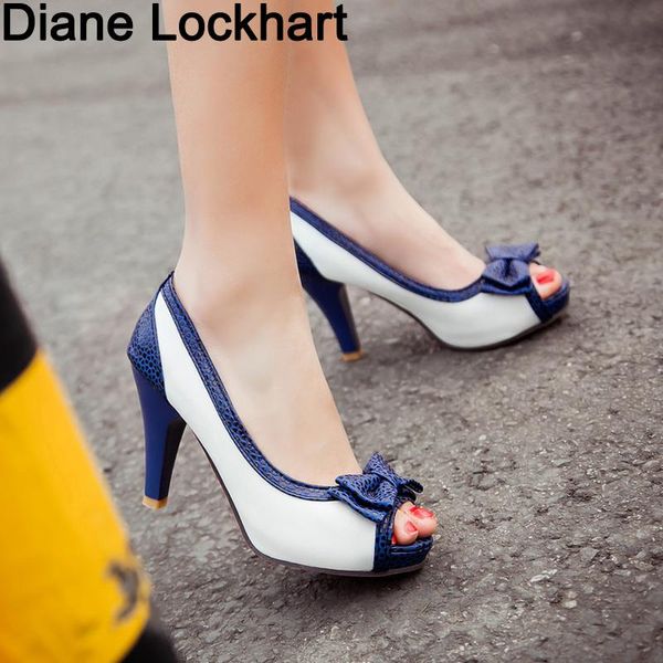 dress shoes summer pumps women's bow-knot thick heel fight color fish mouth fine with high heels 9cm zapatos de mujer size 32-45, Black
dress shoes summer pumps women's bow-knot thick heel fight color fish mouth fine with high heels 9cm zapatos de mujer size 32-45, Black