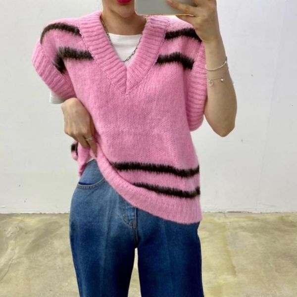 chic style autumn winter fashion v-neck stripe color matching knitted sweater vest women, White
chic style autumn winter fashion v-neck stripe color matching knitted sweater vest women, White