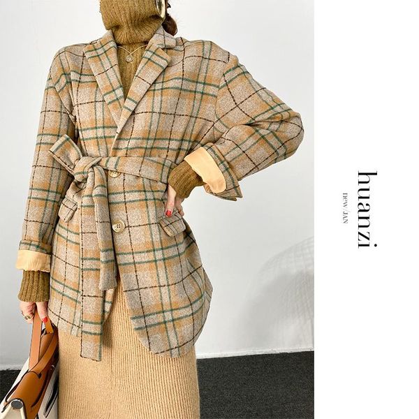 women's jackets wool plaid suit short coat women's lace up cashmere loose autumn and winter, Black;brown
women's jackets wool plaid suit short coat women's lace up cashmere loose autumn and winter, Black;brown