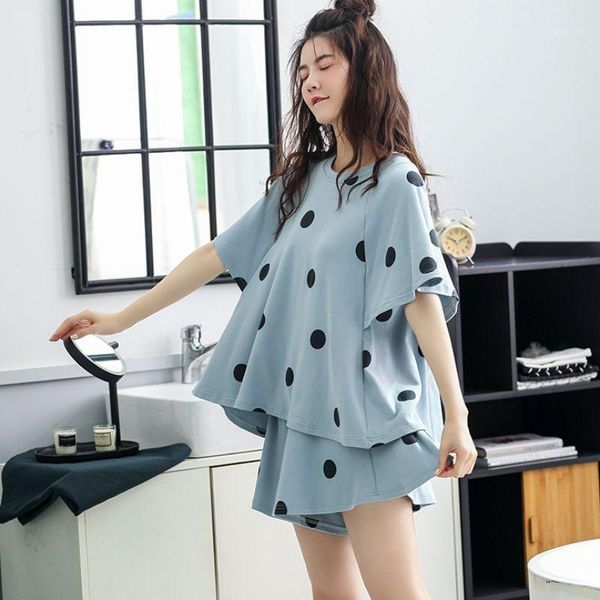 women's sleepwear female pajamas suit 2021 summer dot print loose caual short sleeves and shorts 2 pcs set home wear, Black;red
women's sleepwear female pajamas suit 2021 summer dot print loose caual short sleeves and shorts 2 pcs set home wear, Black;red