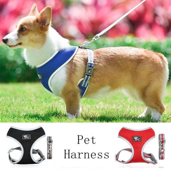 dog collars & leashes reflective nylon peydog harness and leash set breathable pet chest strap vest adjustable for small medium dogs puppy