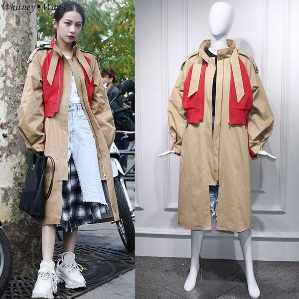 women's trench coats whitney wang 2021 autumn fashion streetwear designer style colors contrast jersey patchwork oversize coat women ou, Tan;black
women's trench coats whitney wang 2021 autumn fashion streetwear designer style colors contrast jersey patchwork oversize coat women ou, Tan;black