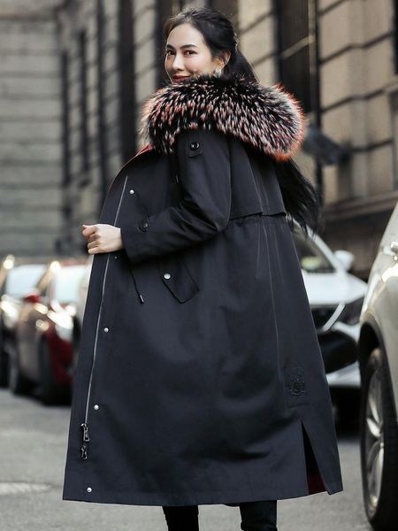 women's fur & faux 2021 real coat female natural liner parka winter jacket women raccoon collar long trench coats my3931, Black
women's fur & faux 2021 real coat female natural liner parka winter jacket women raccoon collar long trench coats my3931, Black