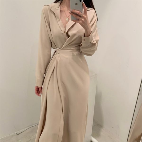 chic slim waist shirt dress woman clothes single-breasted split long dresses female korean khaki black spring clothing 210603, Black;gray
chic slim waist shirt dress woman clothes single-breasted split long dresses female korean khaki black spring clothing 210603, Black;gray