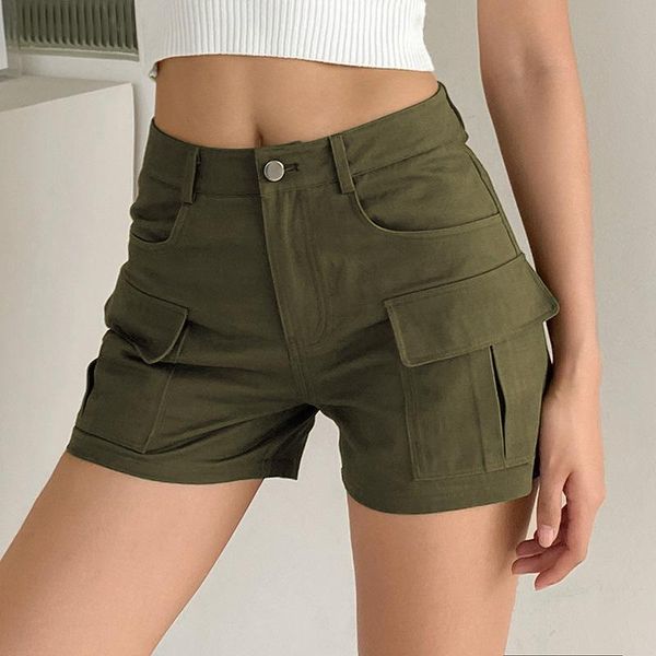 women's shorts solid high-waist straight-leg woman's fashion street army green woman casual tooling pocket short pants women 2021, White;black
women's shorts solid high-waist straight-leg woman's fashion street army green woman casual tooling pocket short pants women 2021, White;black