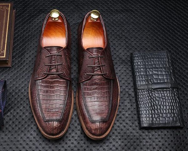 dress shoes men lace up genuine leather pointed toes smart casual low heel alligator pattern brown luxury wedding shoe, Black
dress shoes men lace up genuine leather pointed toes smart casual low heel alligator pattern brown luxury wedding shoe, Black