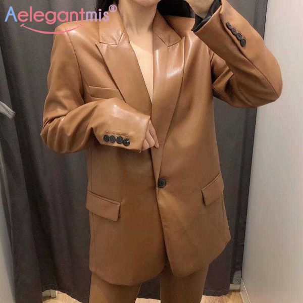 aelegantmis loose casual women pu leather blazers jacket high street soft elegant woman faux spring cool 210607, Black
aelegantmis loose casual women pu leather blazers jacket high street soft elegant woman faux spring cool 210607, Black
