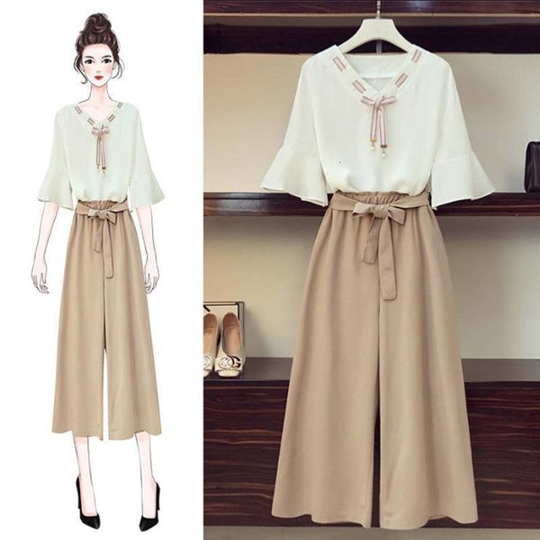 women 2 pieces set half sleeve v neck blouse bow wide leg pants elastic waist suits 2021 spring fashion sweet casual sets, Gray
women 2 pieces set half sleeve v neck blouse bow wide leg pants elastic waist suits 2021 spring fashion sweet casual sets, Gray