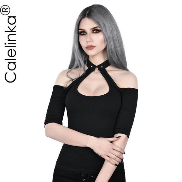 women's t-shirt calelinka fashion button hollow out off shoulder shirt short sleeve backless summer clothes party club solid punk tees, White
women's t-shirt calelinka fashion button hollow out off shoulder shirt short sleeve backless summer clothes party club solid punk tees, White