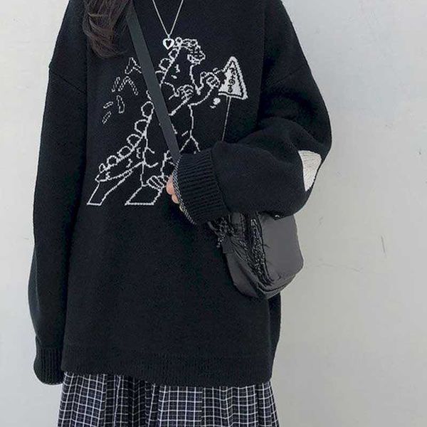 autumn pullover loose sweater jacket female college style contrast cartoon pattern round neck knitted 210526, White;black
autumn pullover loose sweater jacket female college style contrast cartoon pattern round neck knitted 210526, White;black