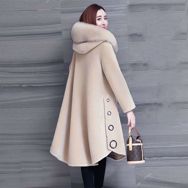 women winter 100% real sheep skin shearling coat genuine fox fur collar with hood wool jacket l80 g208, Black
women winter 100% real sheep skin shearling coat genuine fox fur collar with hood wool jacket l80 g208, Black