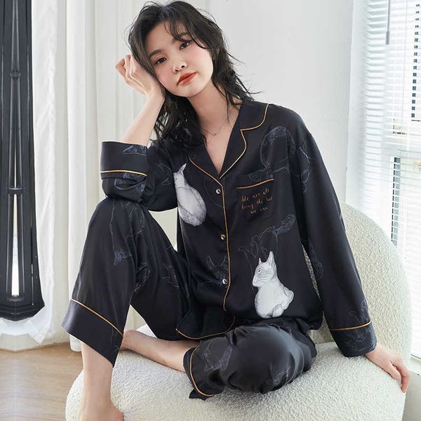 pajamas women summer ice silk thin satin chiffon long sleeve korean lovely summer home clothes can be worn out 2188 homewear for girls, Black;red
pajamas women summer ice silk thin satin chiffon long sleeve korean lovely summer home clothes can be worn out 2188 homewear for girls, Black;red