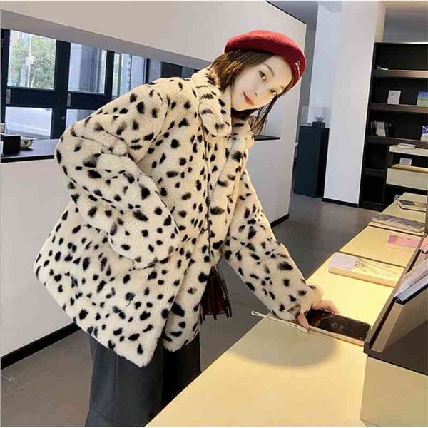 women's wool & blends women leopard print fake fur jackets turn down collar casual loose winter autumn imitation outwears chaqueta, Black
women's wool & blends women leopard print fake fur jackets turn down collar casual loose winter autumn imitation outwears chaqueta, Black