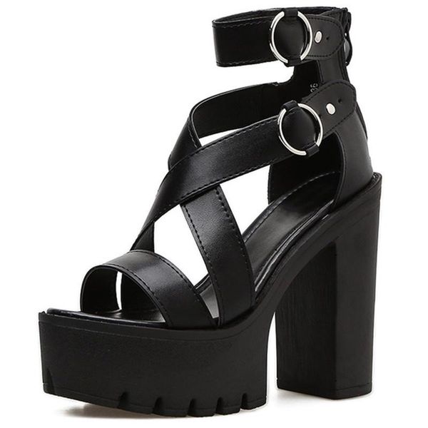dress shoes gothic platform high heels summer cross strap open toe sandals nightclub thick heel hollow solid color punk street women's, Black
dress shoes gothic platform high heels summer cross strap open toe sandals nightclub thick heel hollow solid color punk street women's, Black
