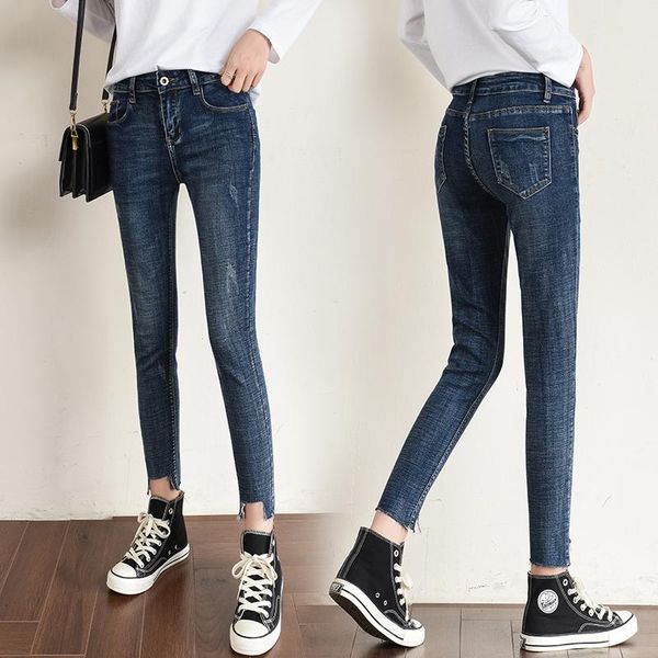 women's jeans high-waisted skinny for slim body with nine points stretch pencil trousers, Blue
women's jeans high-waisted skinny for slim body with nine points stretch pencil trousers, Blue