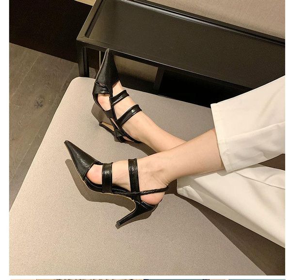 point-toed sandals, the new spring 2021 vintage hollow stiletto heels fashion soft leather slimming women's shoes, Black
point-toed sandals, the new spring 2021 vintage hollow stiletto heels fashion soft leather slimming women's shoes, Black