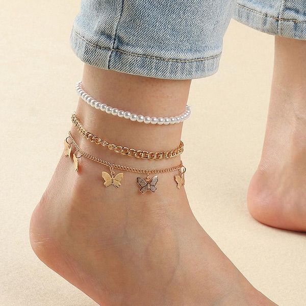 anklets gold butterfly anklet for women girls pearl chain set trendy multi-layer ankle bracelet summer beach jewelry accessories, Red;blue
anklets gold butterfly anklet for women girls pearl chain set trendy multi-layer ankle bracelet summer beach jewelry accessories, Red;blue