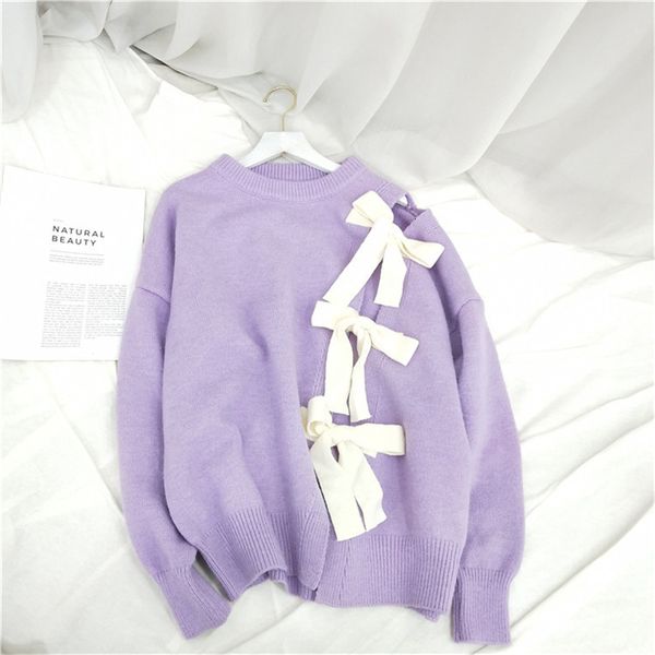 2021 korean style women's sweater winter o neck bow tie pullover female blue/purple loose harajuku jumper fashion autumn odnk, White;black
2021 korean style women's sweater winter o neck bow tie pullover female blue/purple loose harajuku jumper fashion autumn odnk, White;black