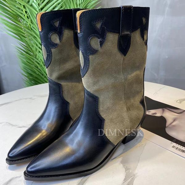 boots pointed toe chunky heel mid-calf women genuine leather slip on patchwork shoes autumn winter western cowboy female, Black
boots pointed toe chunky heel mid-calf women genuine leather slip on patchwork shoes autumn winter western cowboy female, Black