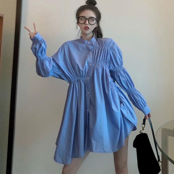 women's blouses & shirts long sleeve women shirt spring stand collar single breasted blouse fashion pleated 2021 summer loose irregular, White
women's blouses & shirts long sleeve women shirt spring stand collar single breasted blouse fashion pleated 2021 summer loose irregular, White