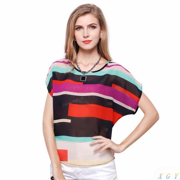 women's blouses & shirts women fashion striped chiffon blouse multi color print loose short sleeve casual femininas plus size blusas, White
women's blouses & shirts women fashion striped chiffon blouse multi color print loose short sleeve casual femininas plus size blusas, White